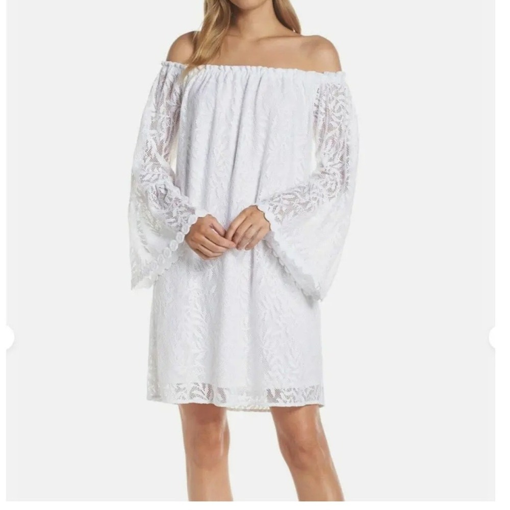 Women's‎ Lilly Pulitzer White Nevie Lace Dress Small Off Shoulder Wide Sleeve